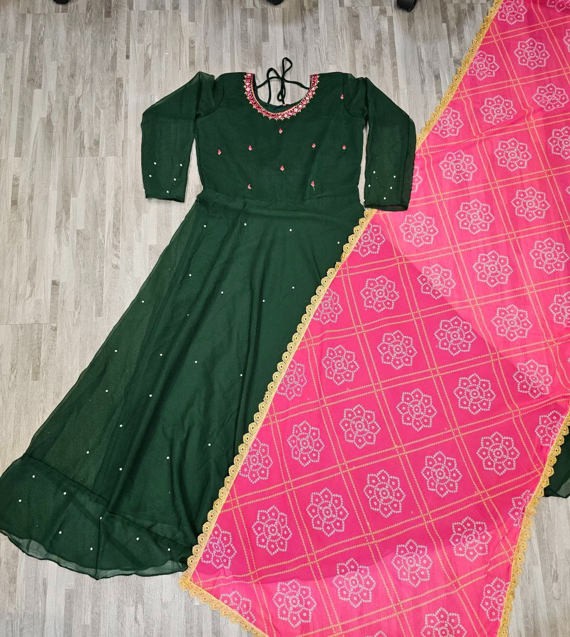 Women'S Solid Georgette Gown Kurta With Dupatta, Long Kurti Ethnic Dress Set For All Occasions 19198