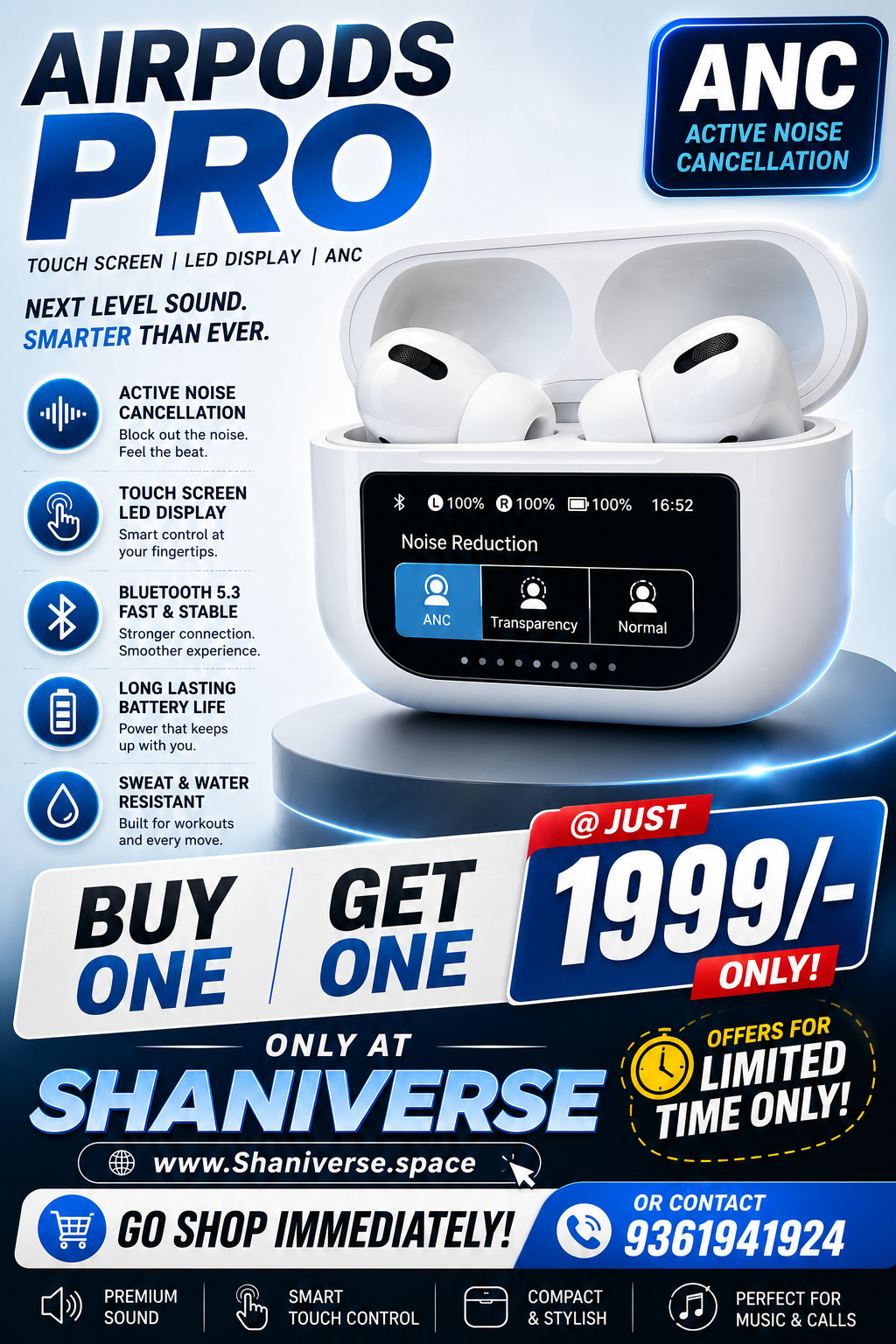 BUY 1 GET 1 ! True noise cancellation AirPods with Led display SHANIVERSE
